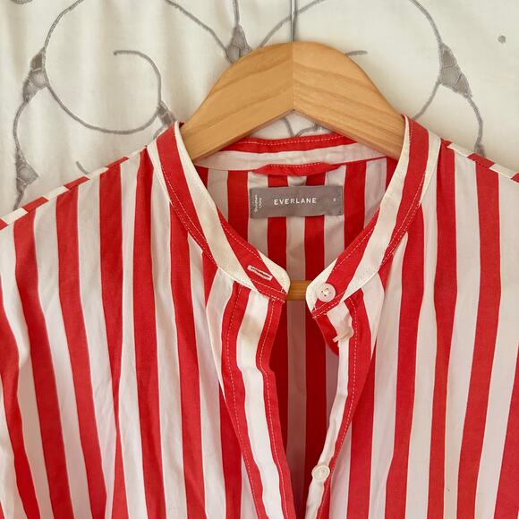 Everlane Orange 🍊 White Stripe Belted Shirt Dress 8 resort vacation wear - Picture 2 of 6